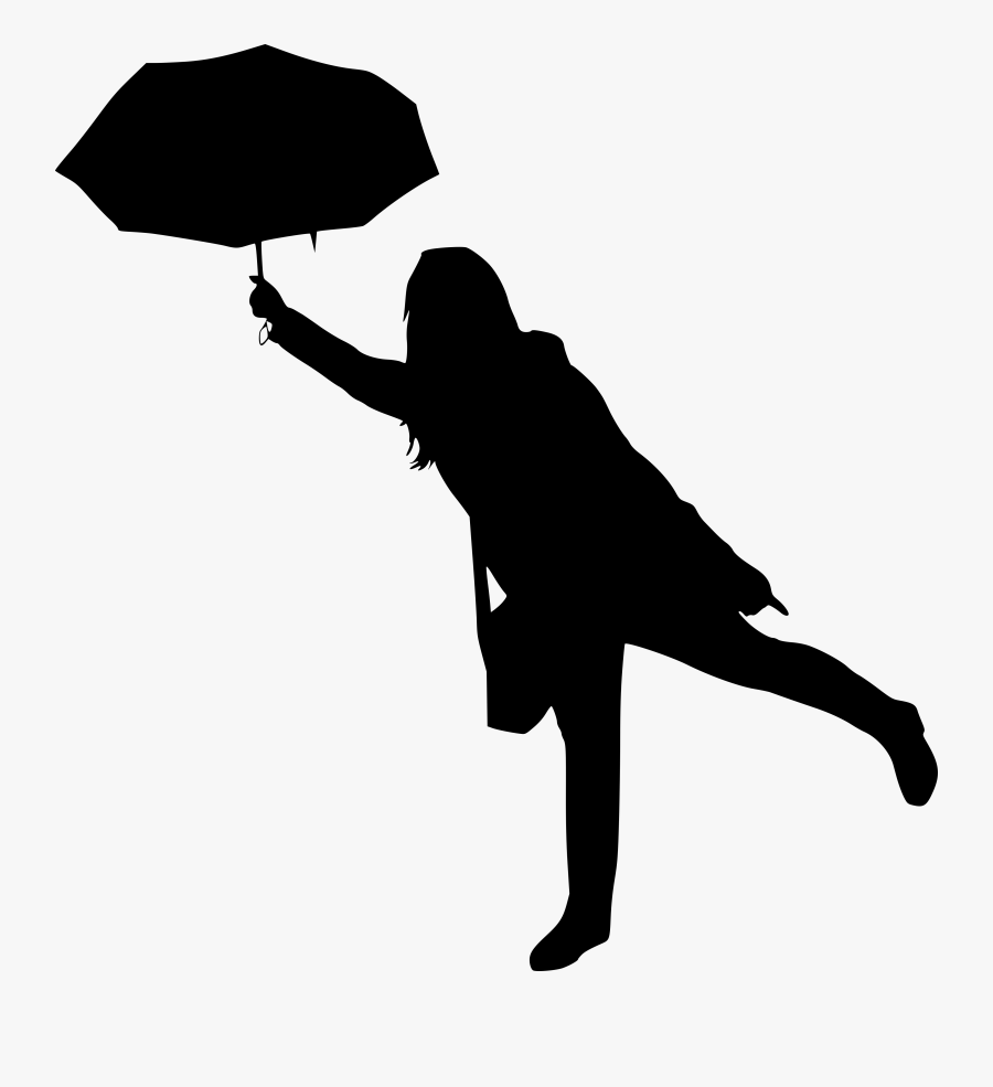 Silhouette Person With Umbrella, Transparent Clipart