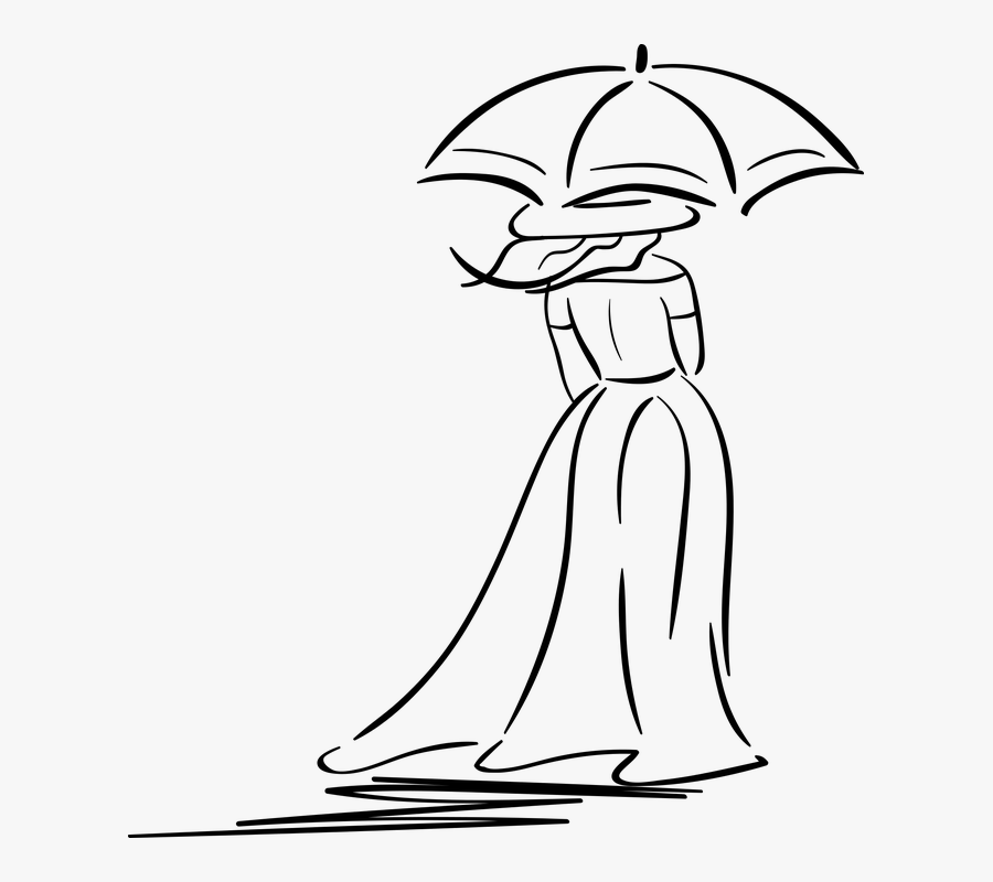 Woman, Screen, Umbrella, Person, Silhouette, Dress - Line Drawing Of Lady With Umbrella, Transparent Clipart