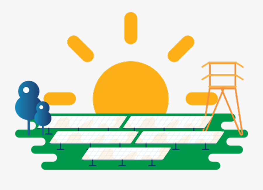 Illustration Of Sun Setting Behind Solar Panels And, Transparent Clipart