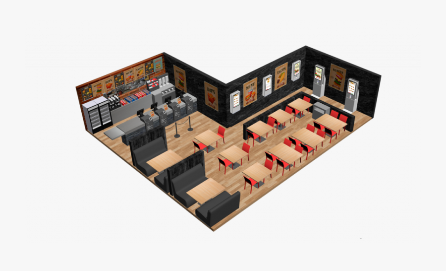 Render Diseño 3d De Un Fast Food - Fast Food Restaurant Floor Plan 3d, Transparent Clipart