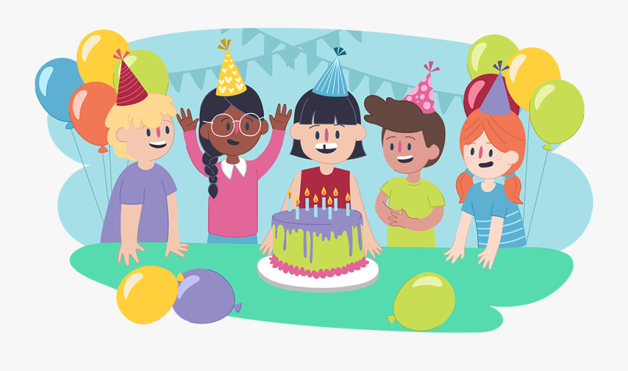 Happy Children Crowded Around A Lit Birthday Cake At, Transparent Clipart