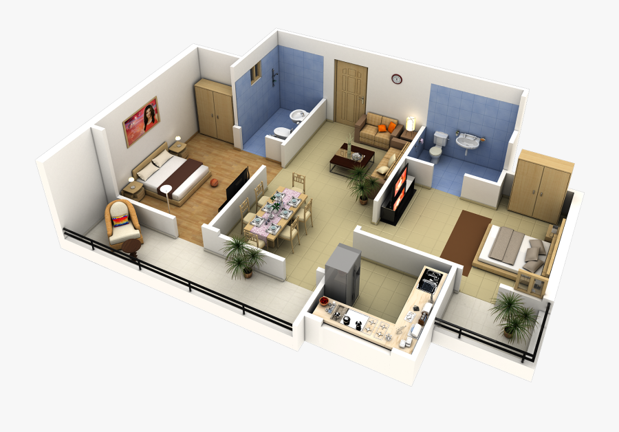 Clip Art 3d Architecture - Two Room Apartment Design, Transparent Clipart