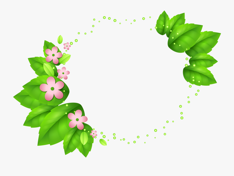 Green Spring Decor With Pink Flowers M=1399672800 - Green Leaf Circle Frame Png, Transparent Clipart