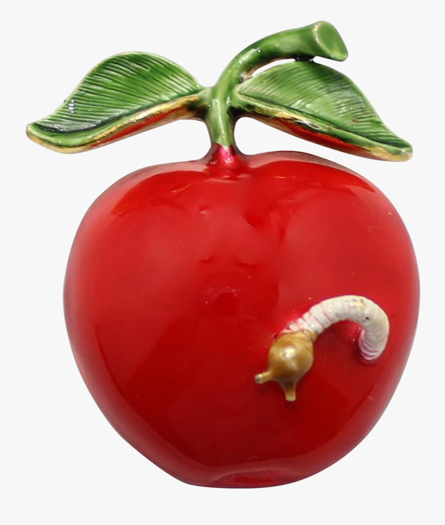 Vintage Original By Robert Enamel Apple With Worm Brooch - Fruit, Transparent Clipart