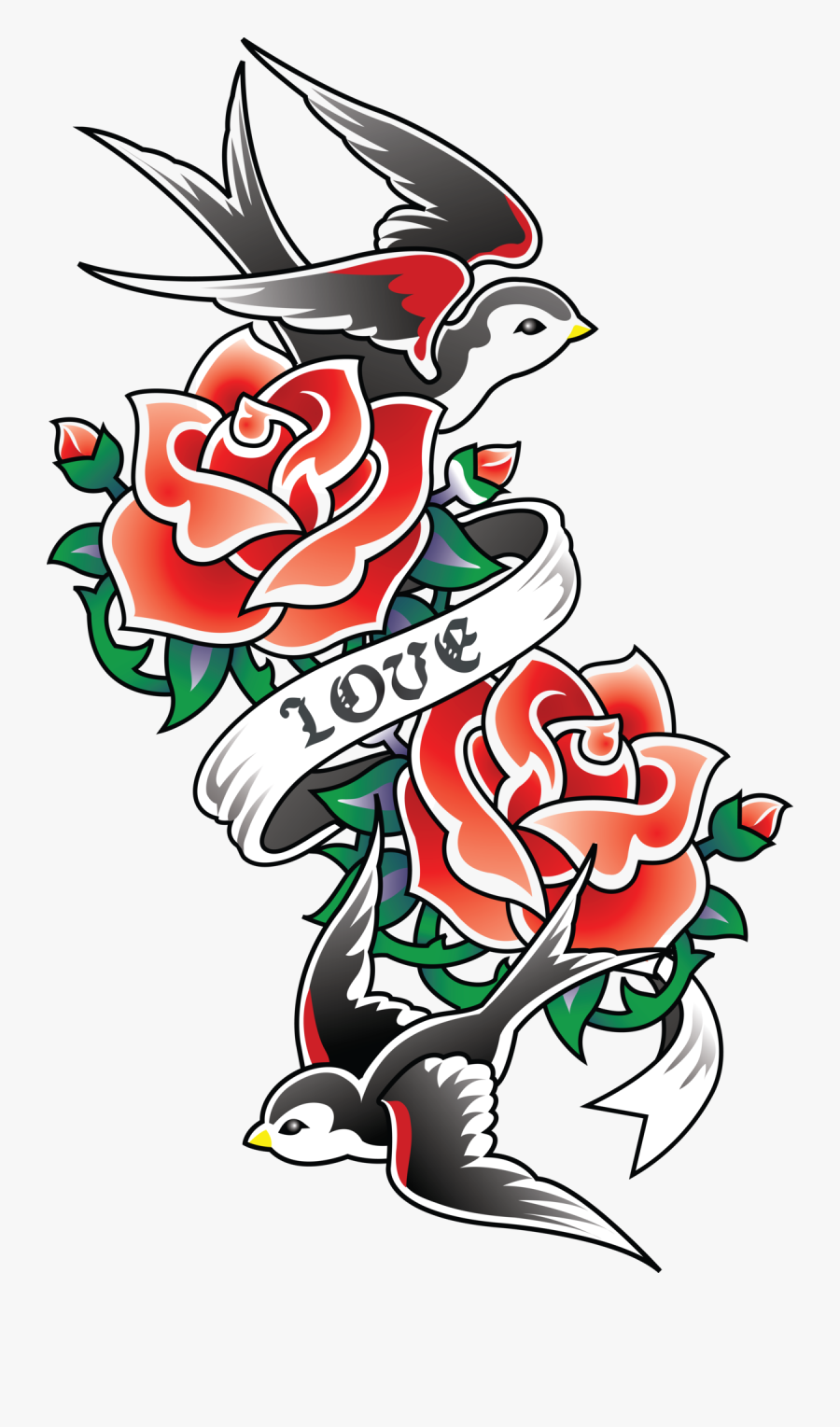 Tattoo School Old Sleeve Rose Swallow Clipart - Old School Rose Tattoos, Transparent Clipart