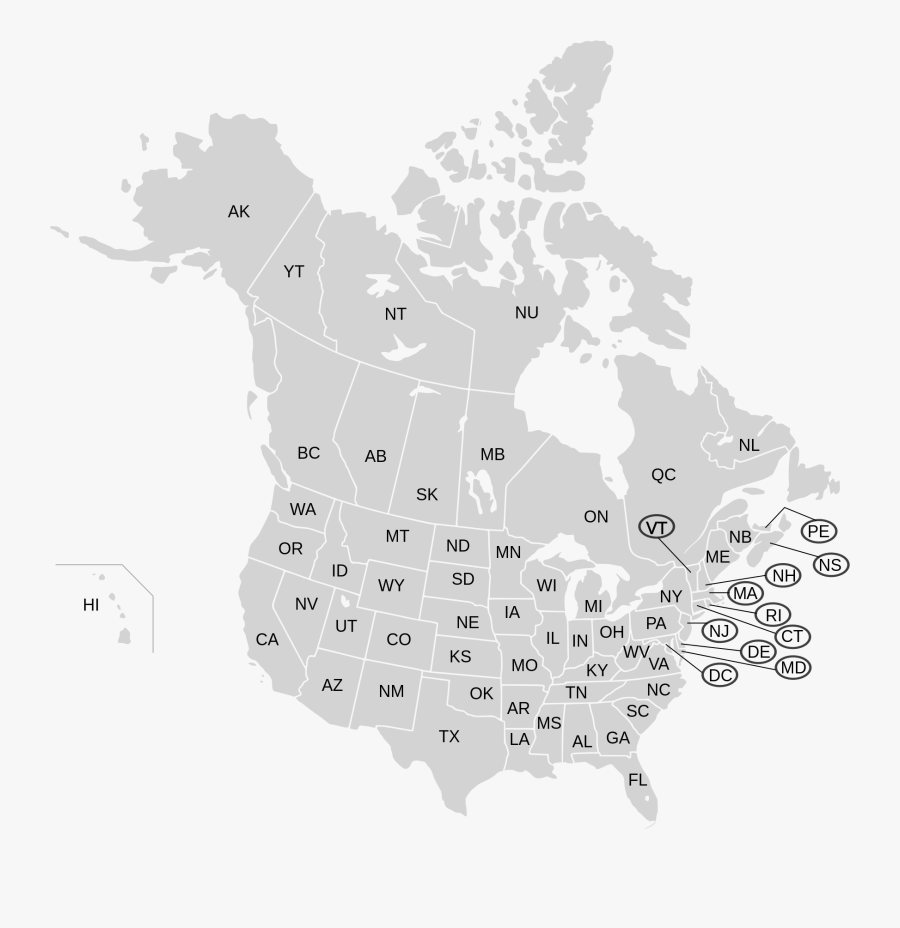Us And Canada Map Labeled, Transparent Clipart