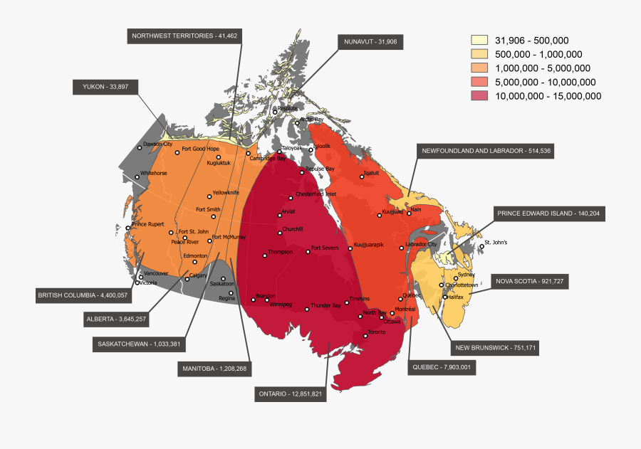 Transparent Canada Map Png - Map Of Canada With Population, Transparent Clipart
