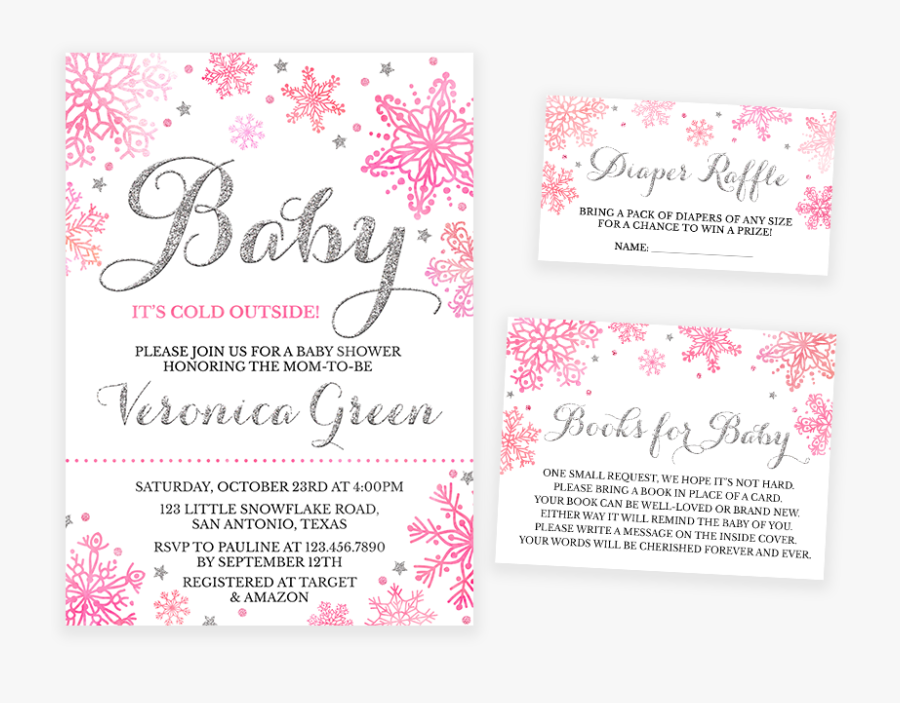 Pink And Silver Winter Baby It"s Cold Outside Baby - Baby It's Cold Outside Shower Invitation, Transparent Clipart
