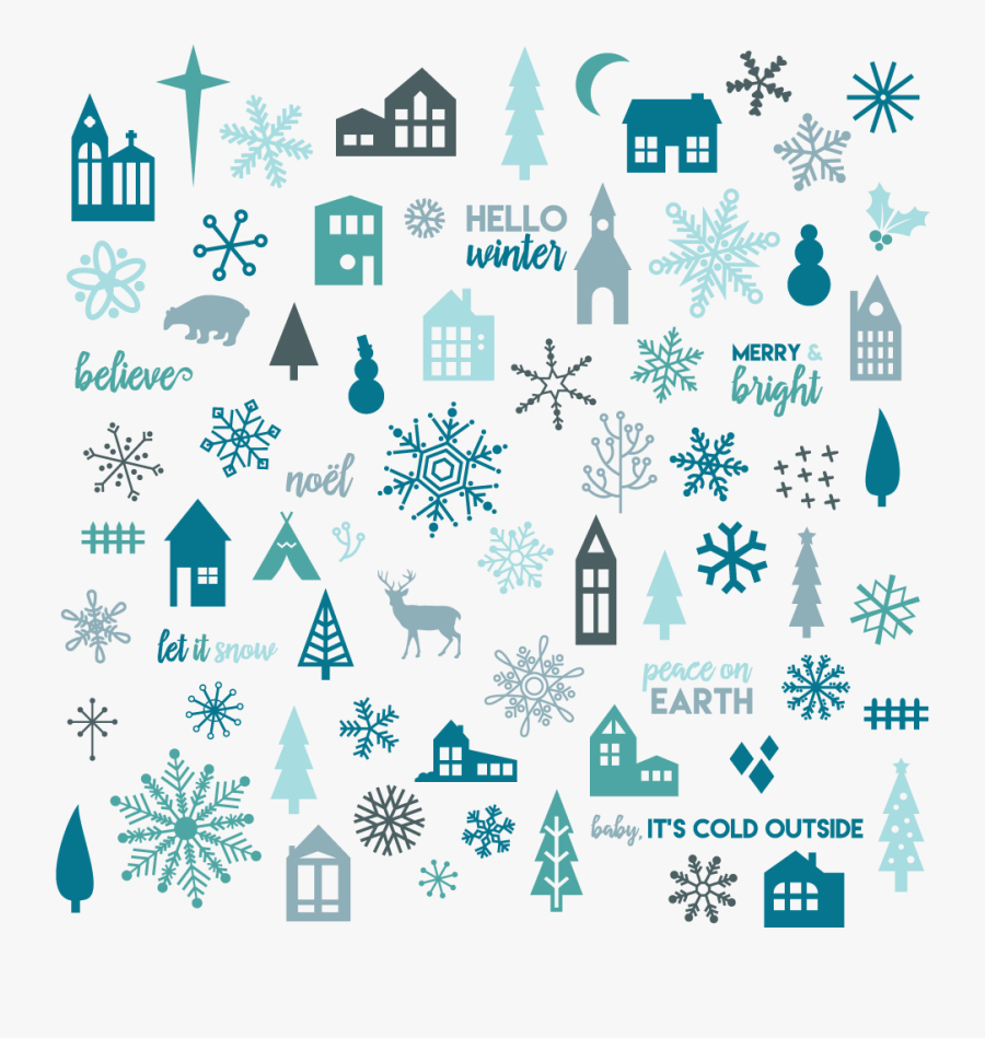 Winter Village Digital File Bundle, Transparent Clipart