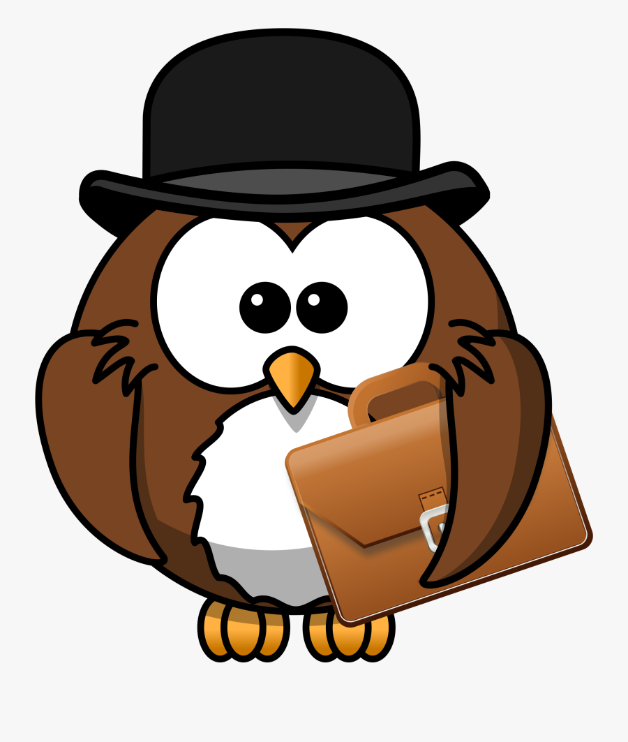 Owl,artwork,headgear - Cartoon Owl With Suitcase, Transparent Clipart