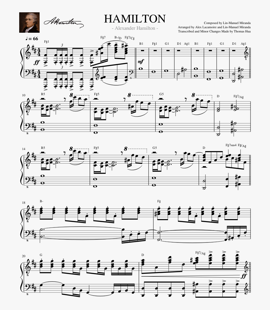 Alexander Hamilton Sheet Music Vector - Alexander Hamilton Piano Notes, Transparent Clipart