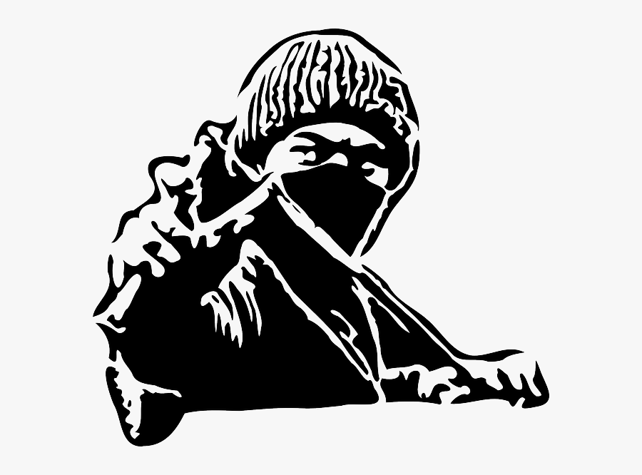 Ninja, Man, Slingshot, Riot, Kung Fu, Cap, Black White - Slingshot Vector, Transparent Clipart