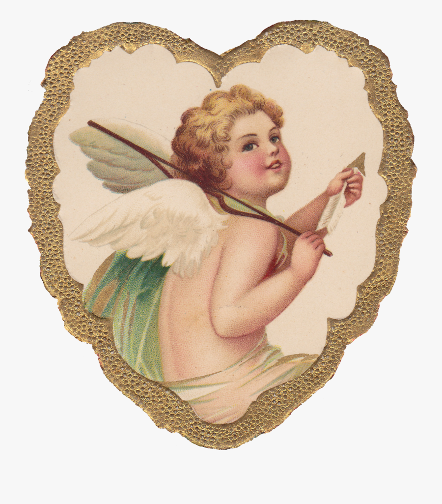 Clip Art Collection Of Free Angel - French Vintage Valentine Cards, Transparent Clipart