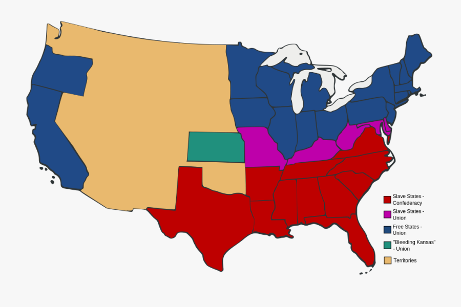 Slave And Free States Before The American Civil War - Union Confederacy And Border States, Transparent Clipart
