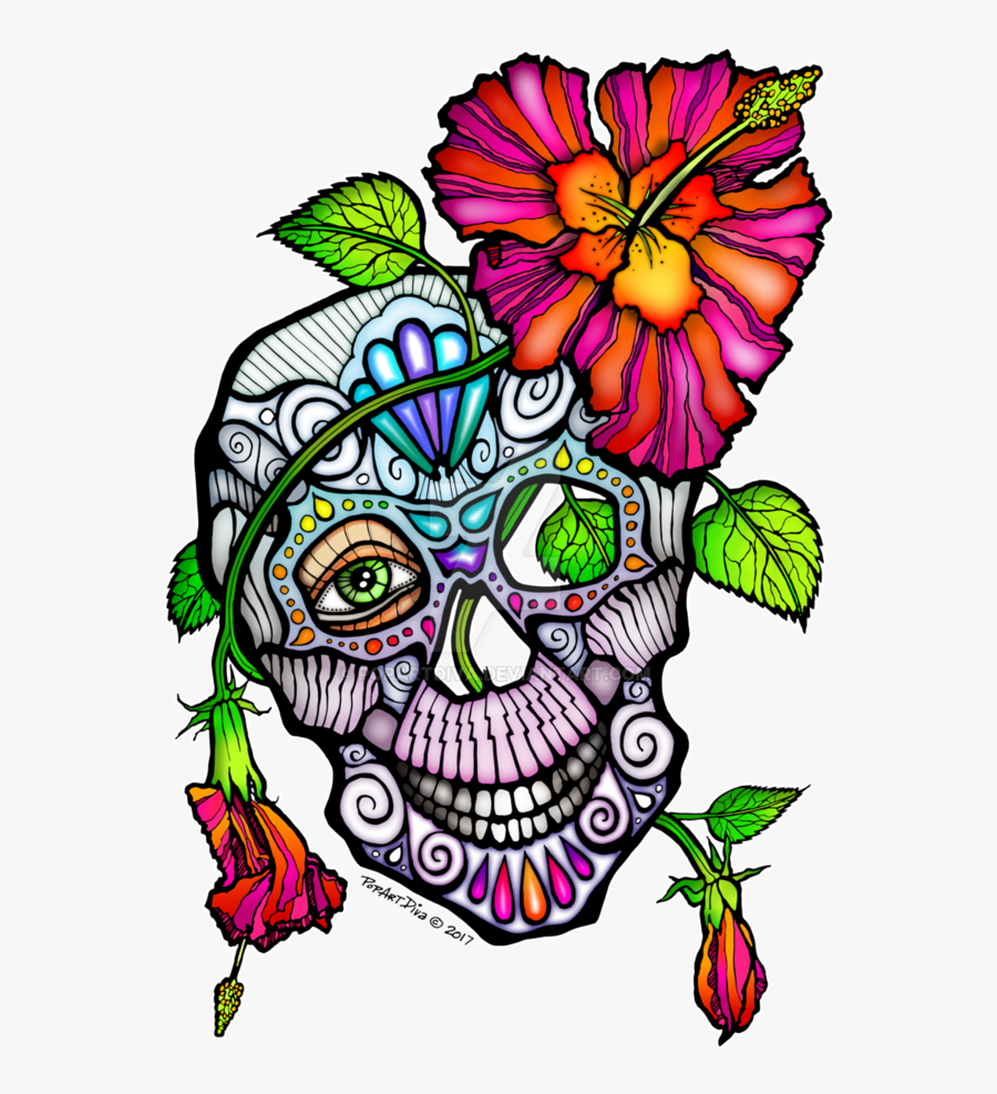 Sugar Skull Flowers Pictures And Cliparts Free - Skull, Transparent Clipart