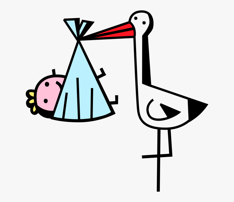 Vector Illustration Of Stork Bird Delivers Newborn, Transparent Clipart