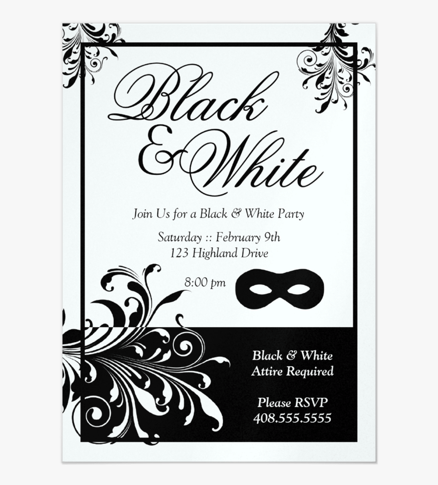 Clip Art 18 Birthday Invitations Templates - Black And White Theme Kitty Party Invitation, Transparent Clipart