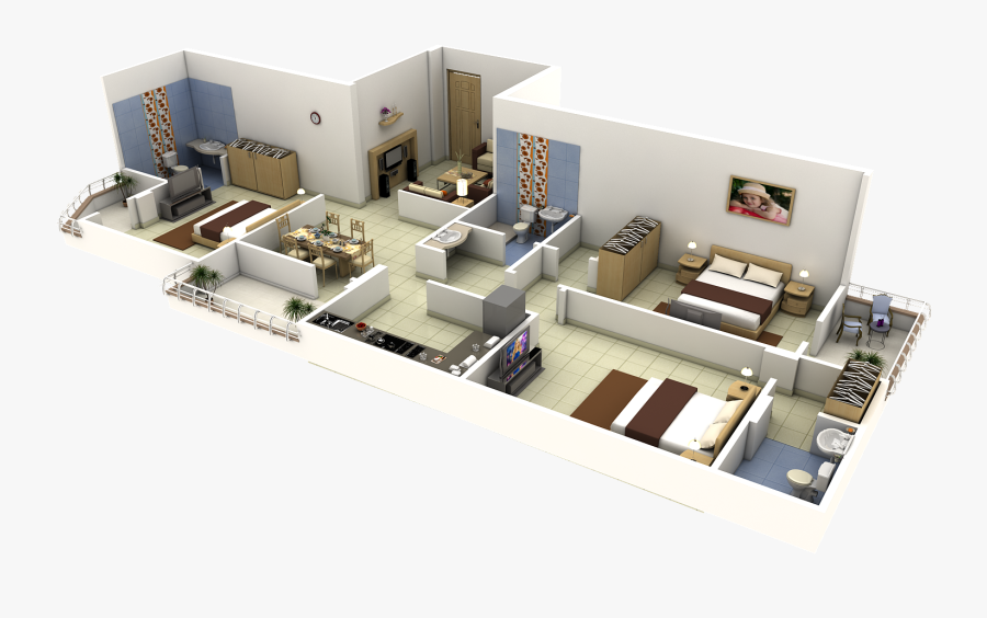 Gorgeous 3d House Plans Architectural Rendering 8 Photo - Plan 3 Bedroom House, Transparent Clipart