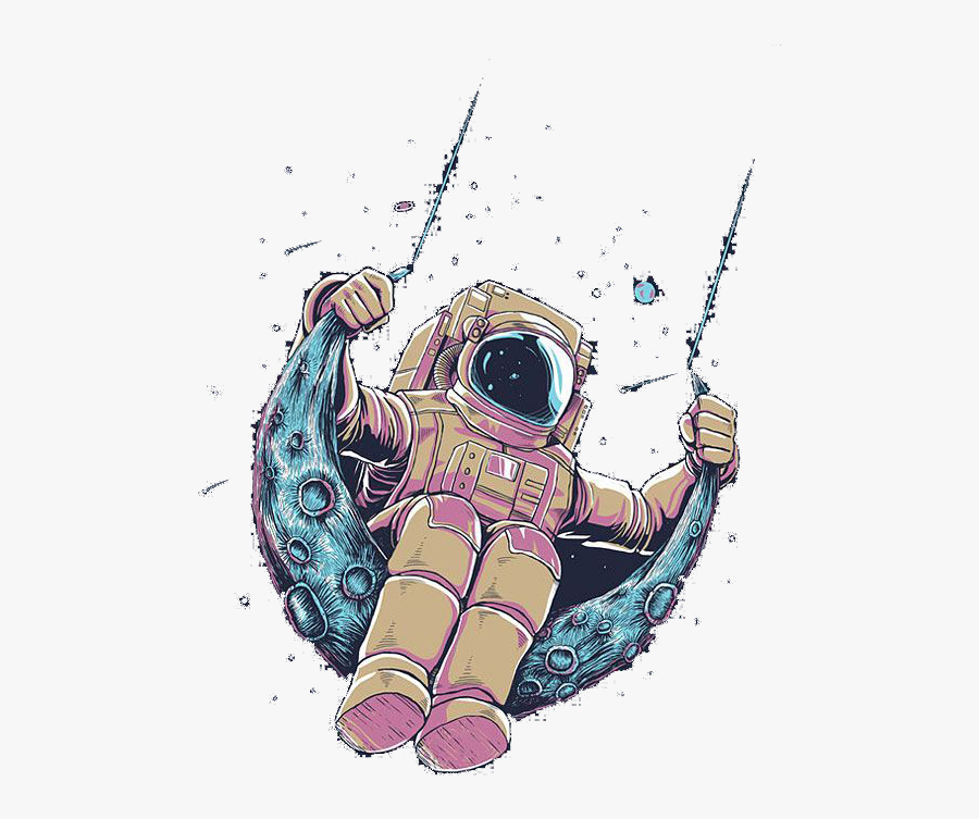 T-shirt Visual Astronaut Arts Drawing Hq Image Free - Astronaut Swinging On Moon, Transparent Clipart