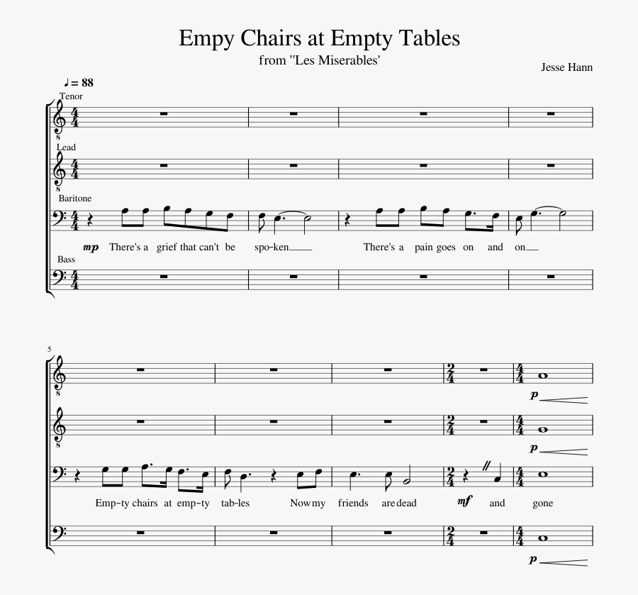 Clip Art Empty Chairs At Empty Tables Sheet Music - Sheet Music, Transparent Clipart