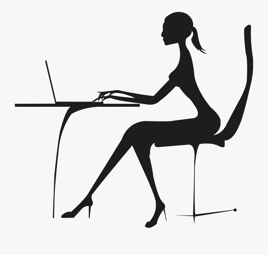 Laptop Businessperson Silhouette - Woman On Laptop Silhouette, Transparent Clipart
