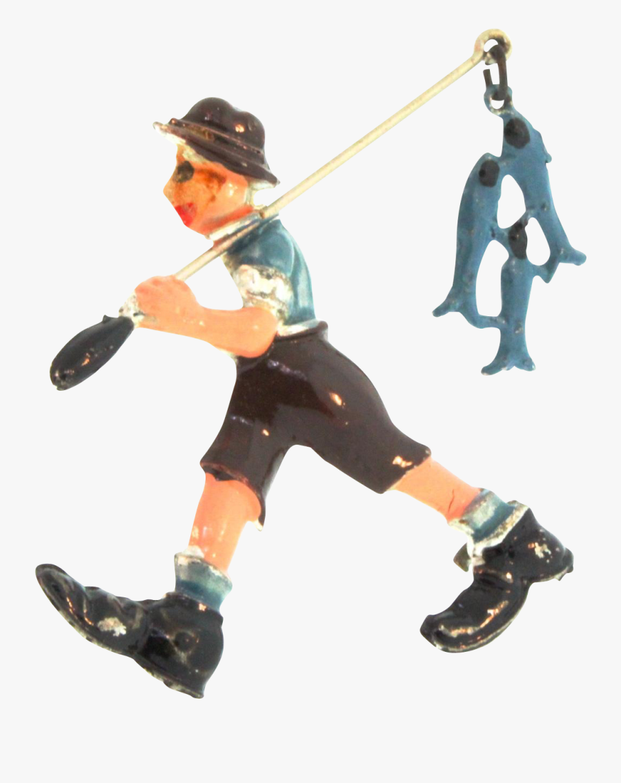 Vintage 1930s 1940s Enamel Figural Dangling Fish Fisherman - Baseball Player, Transparent Clipart