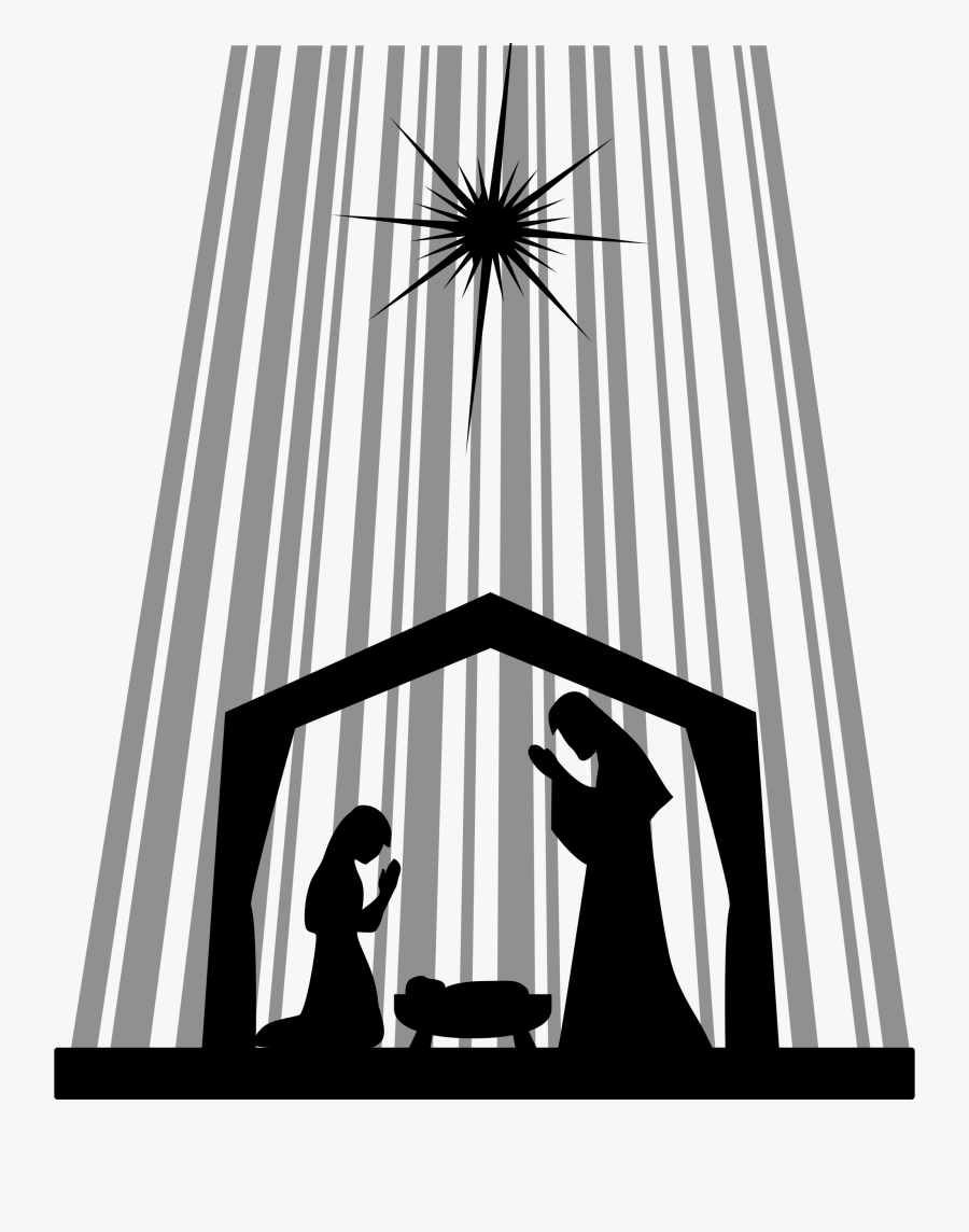 Nativity Silhouette Big Image - Png Nativity White And Black, Transparent Clipart