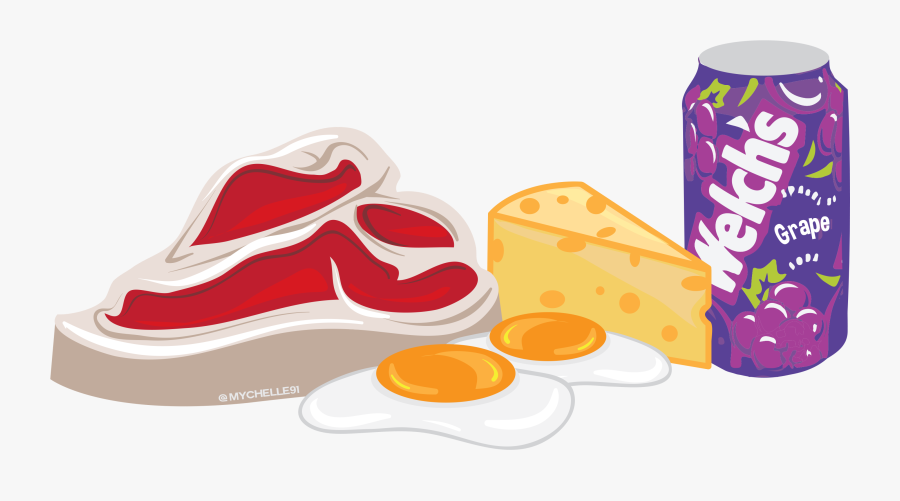 Image Of Tbone Steak, Cheese, Eggs, Welchs Grape Sticker - T Bone Steak Cheese Eggs And Welch's Grape, Transparent Clipart