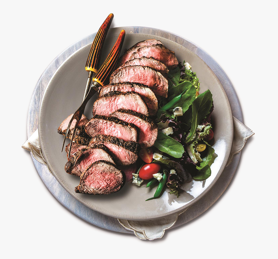 Sirloin Steak Sliced On Plate With Fresh Salad - Roast Beef, Transparent Clipart