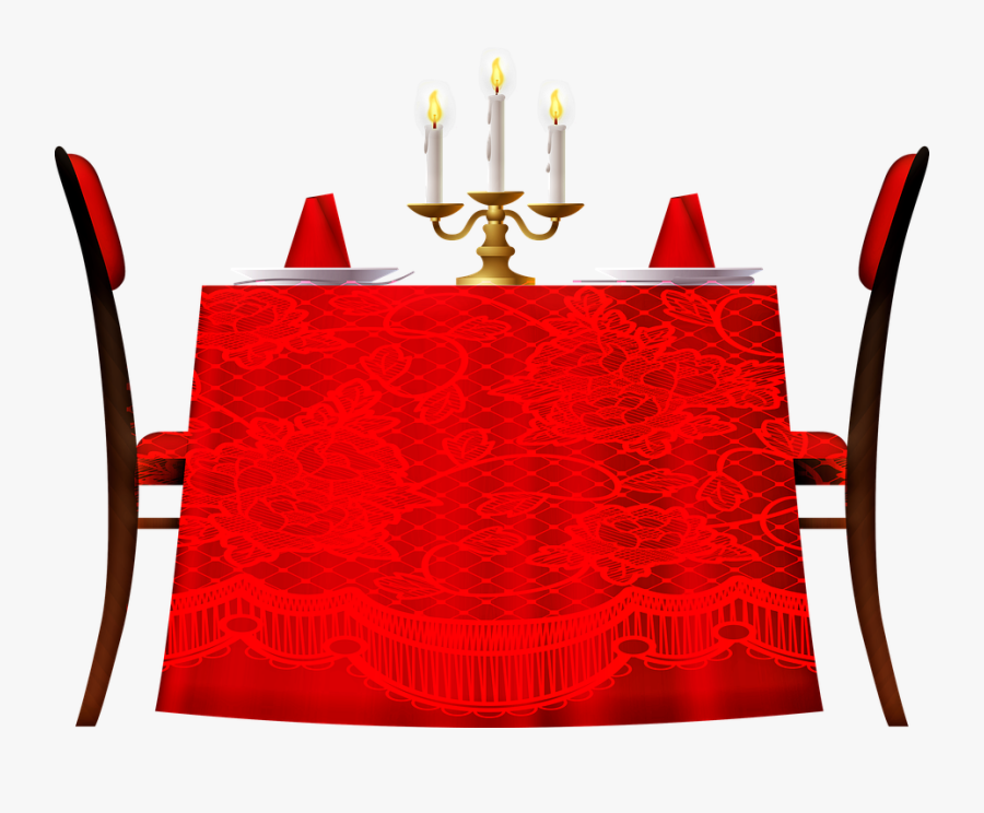 Dining Room Table, Red Tablecloth, Candles, Romantic - Candle Light Dinner Cartoon, Transparent Clipart