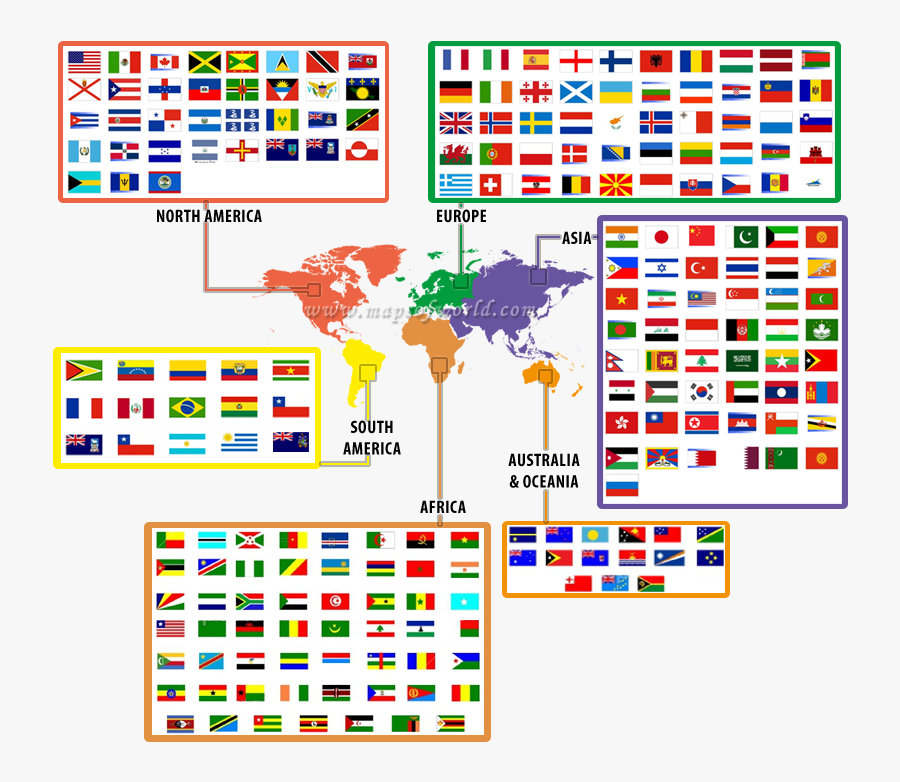 Clip Art On A Map Maps - World Map Flags And Names, Transparent Clipart