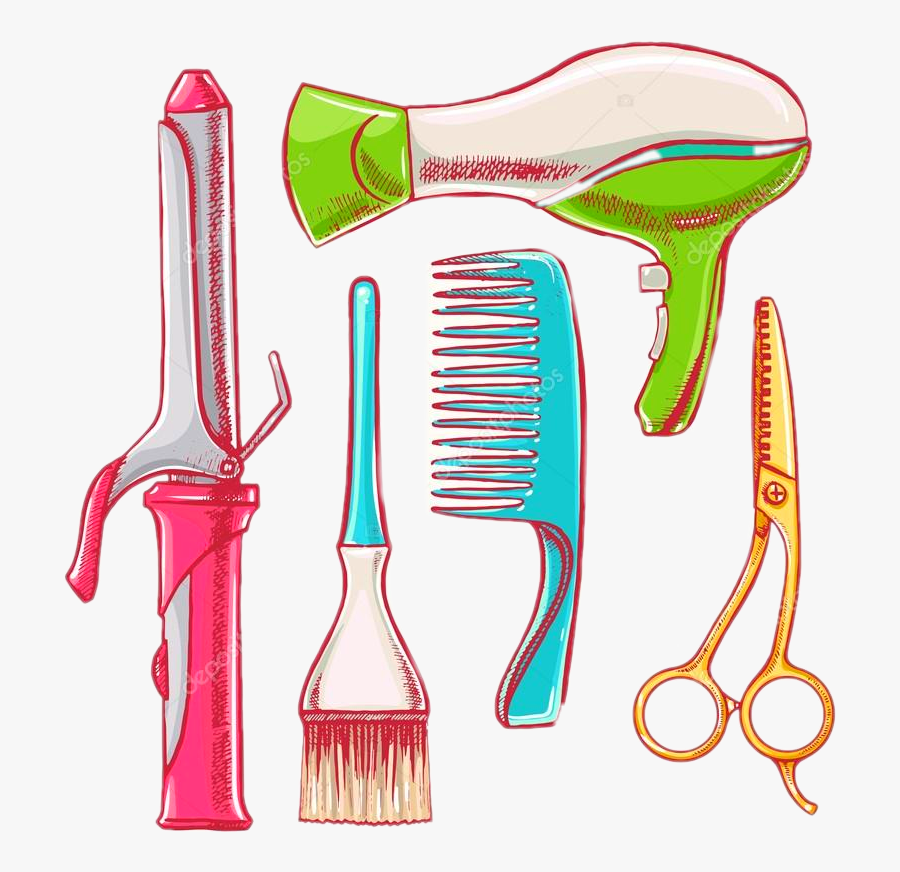 #scissors #dryer #comb #curling #straightener #mirror - Accesorios De La Peluquera, Transparent Clipart
