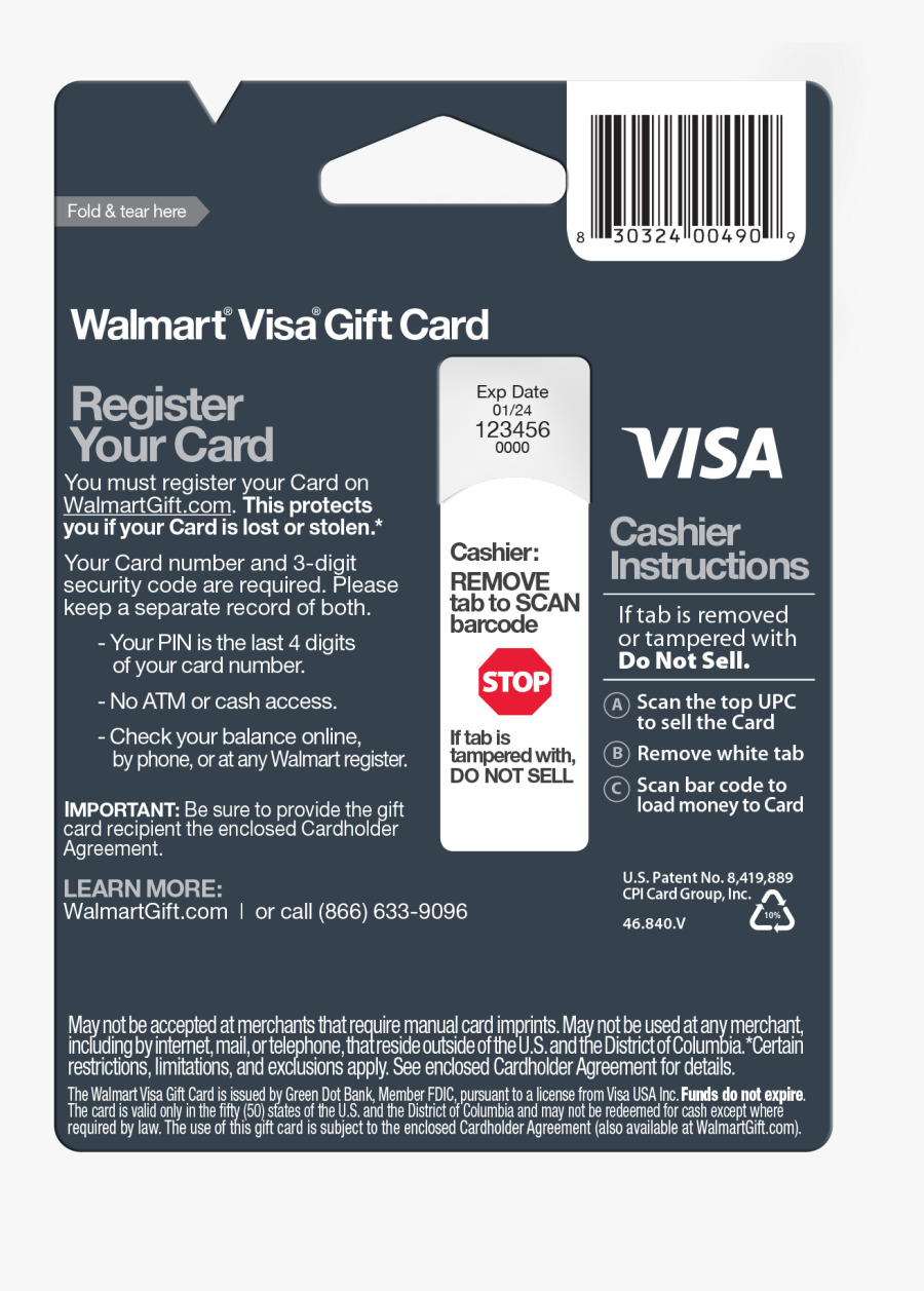 Walmart Gift Card Clipart Png - Walmart Prepaid Visa Card Digit Code, Transparent Clipart