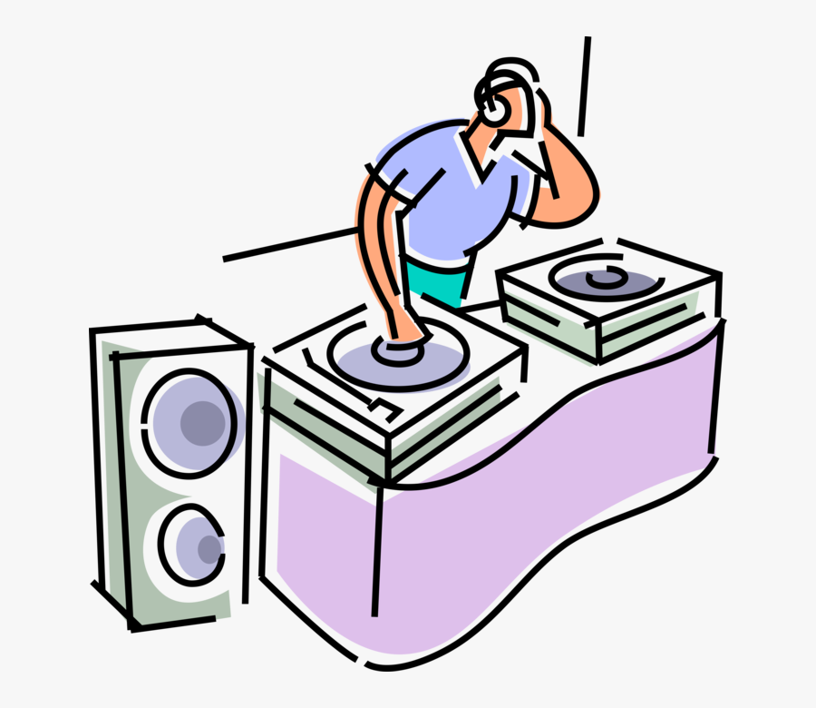 Vector Illustration Of Disc Jockey Dj Deejay In Nightclub, Transparent Clipart