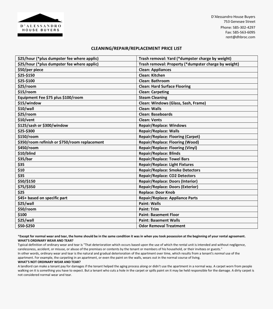 Clip Art Price List Template - House Cleaning Price List Template, Transparent Clipart