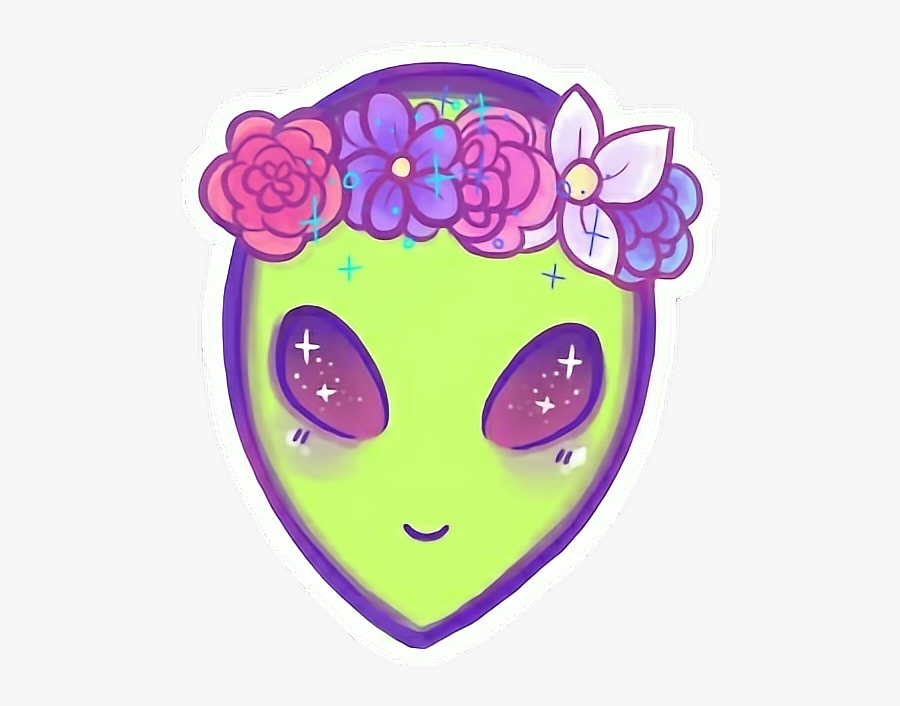 #alien #aliens #hippie #green #cute #cool #flower #flowers - Stickers Png, Transparent Clipart