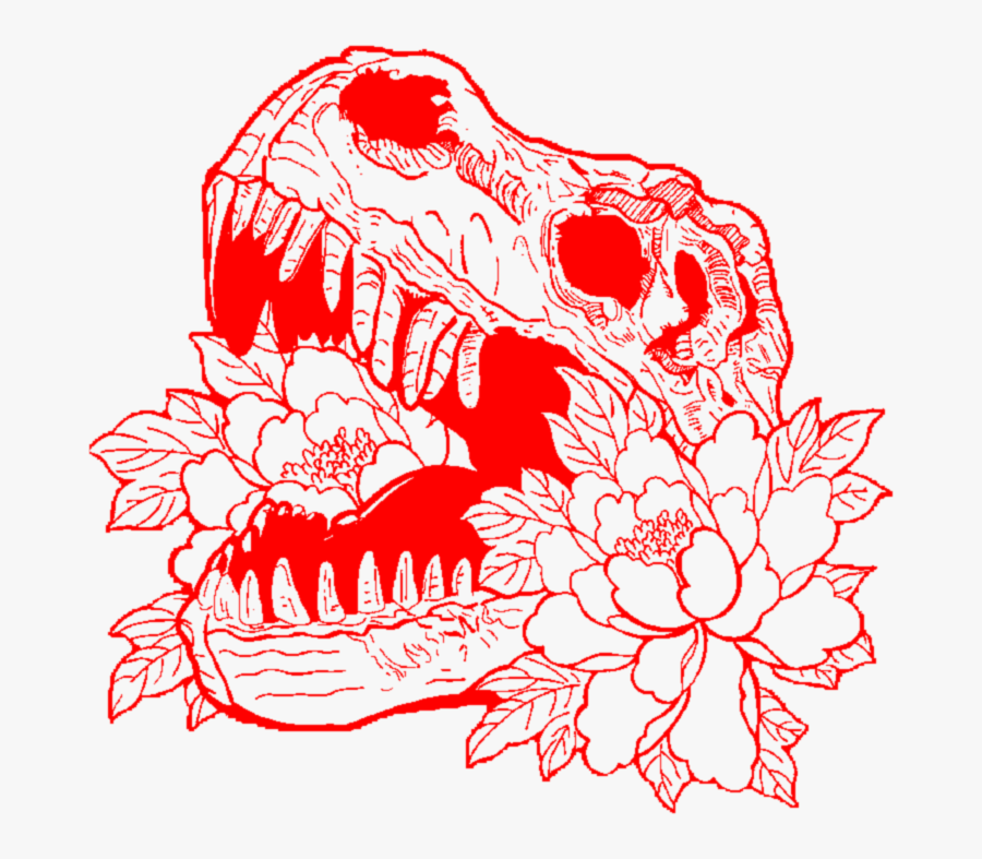 #aesthetic #red #skull #skeleton #flower #flowers #rose - Aesthetic Flower Line Art, Transparent Clipart