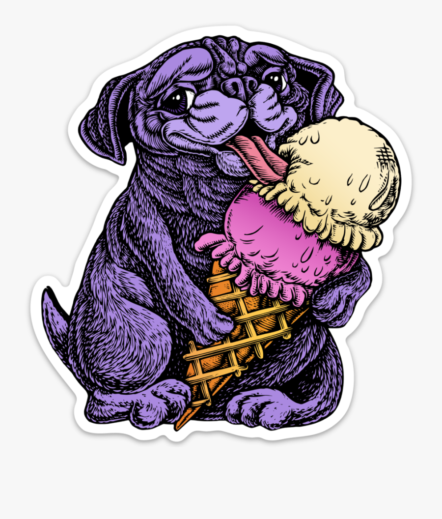 Image Of Pug Eating Ice Cream Sticker, Transparent Clipart