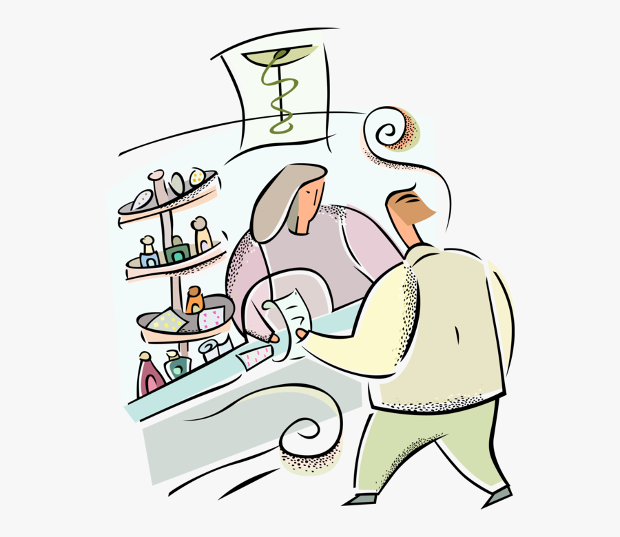 Vector Illustration Of Pharmacist Filling Customer - Cartoon, Transparent Clipart