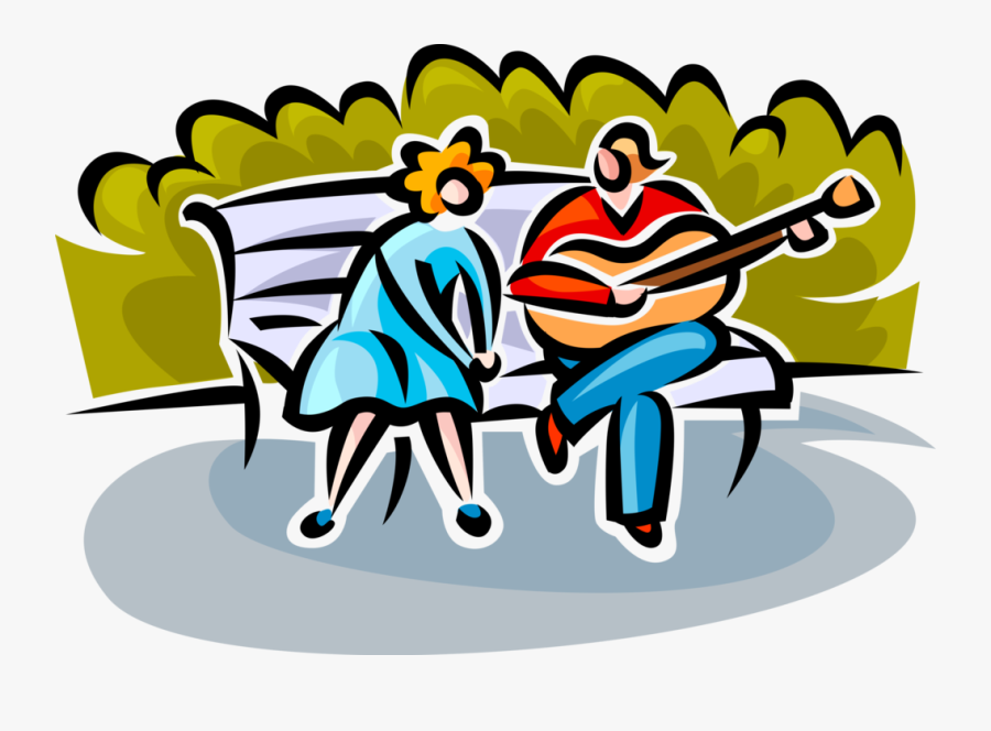 Vector Illustration Of Romantic Couple Sit On Park - Praça Clipart, Transparent Clipart