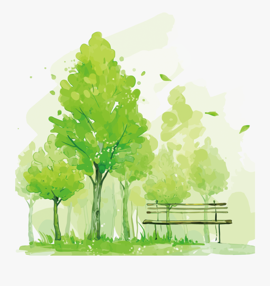 #ftestickers #watercolor #trees #park #bench - Watercolor Tree Png, Transparent Clipart