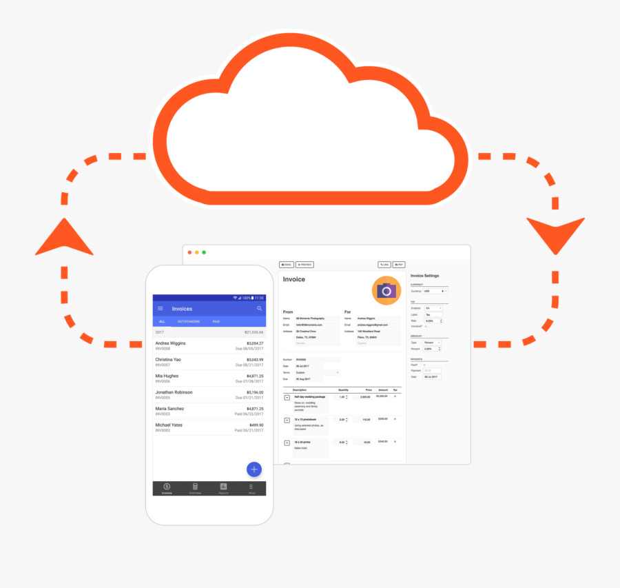 Image Showing Data Sync Between Different Devices And - Mobile Invoice, Transparent Clipart