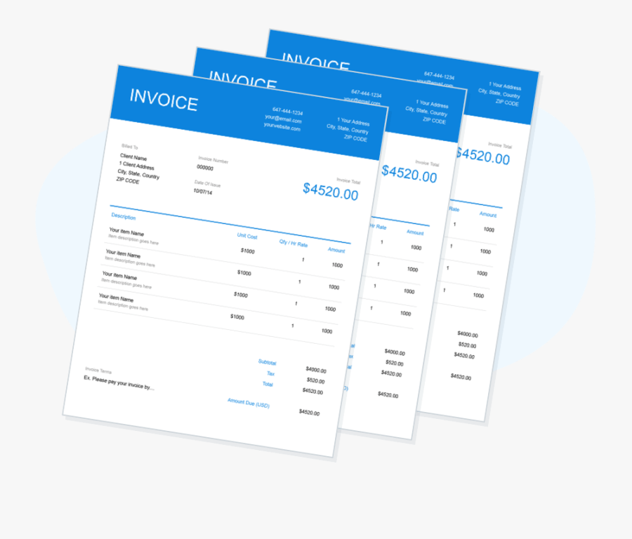 Multiple Blue Invoices Stacked - Paper, Transparent Clipart