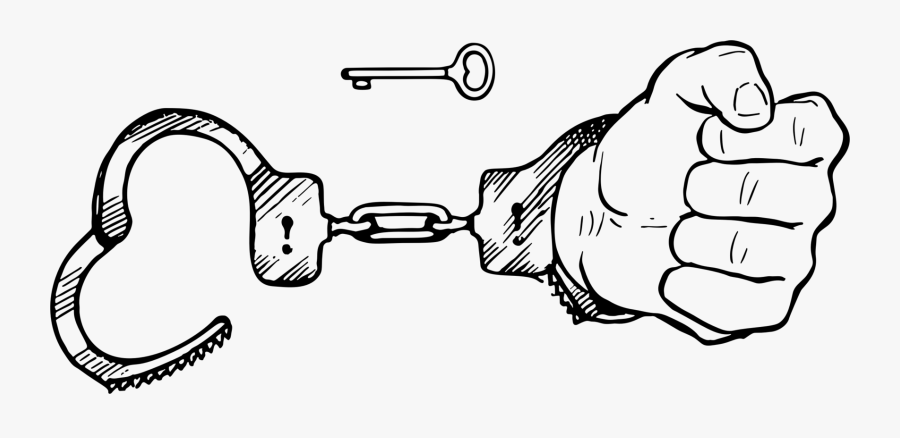 Line Art,coloring Book,blackandwhite - Handcuffs With Keys Drawing, Transparent Clipart