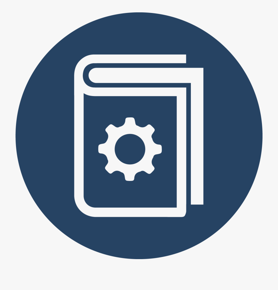 Book Icon With Cog On Cover - Circle, Transparent Clipart