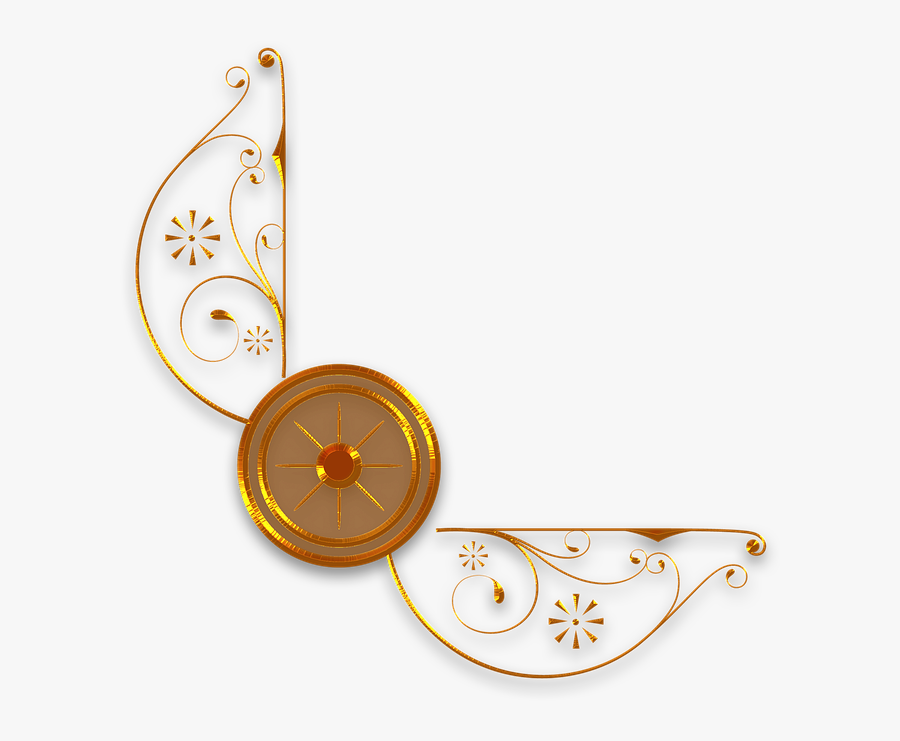 Gold, Corner, Circles, Filigree, Flowers, Wings - Gold Corner Vector Png, Transparent Clipart