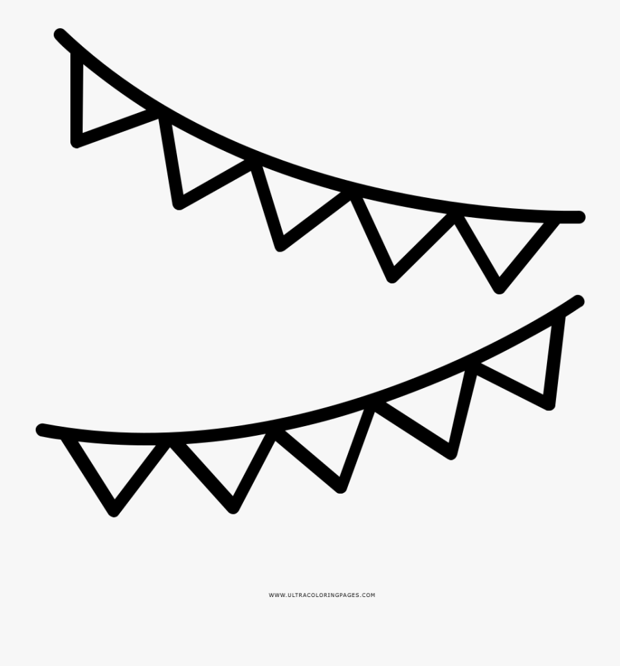 Bunting Coloring Page - Birthday Decorations Outline, Transparent Clipart