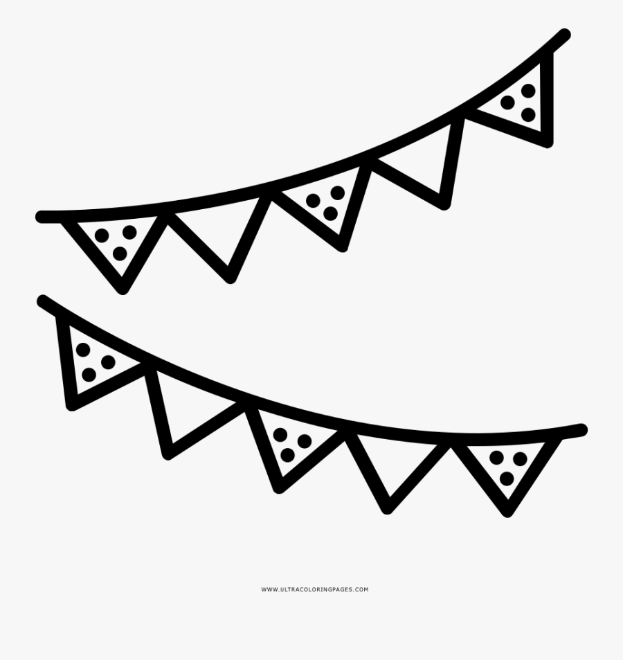 Bunting Coloring Page - Birthday Decorations Outline, Transparent Clipart