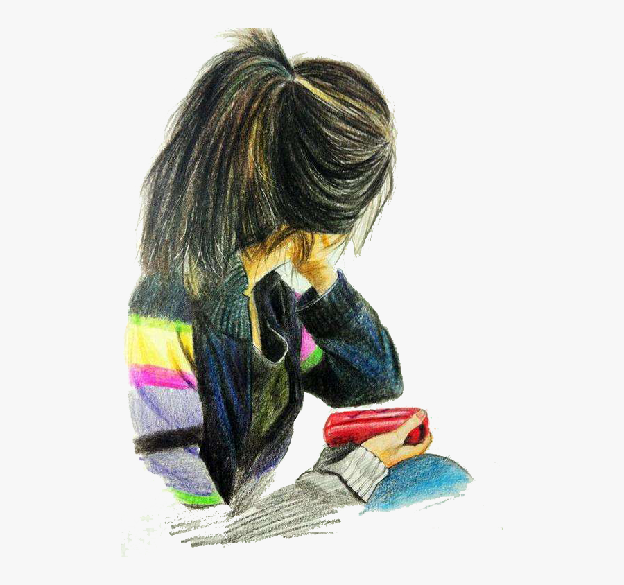 Drawn Long Hair Coloring Hair - Sketch Color Pencil Drawing, Transparent Clipart