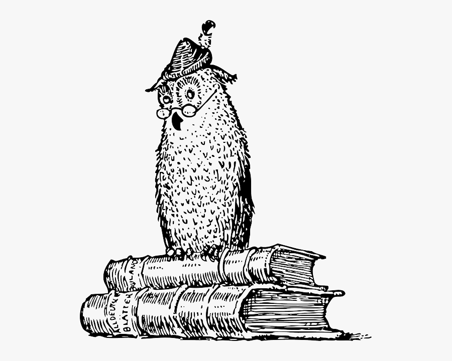 Owl, Books, Knowledge, Wisdom, Study, University - Wisdom Clipart Black And White, Transparent Clipart